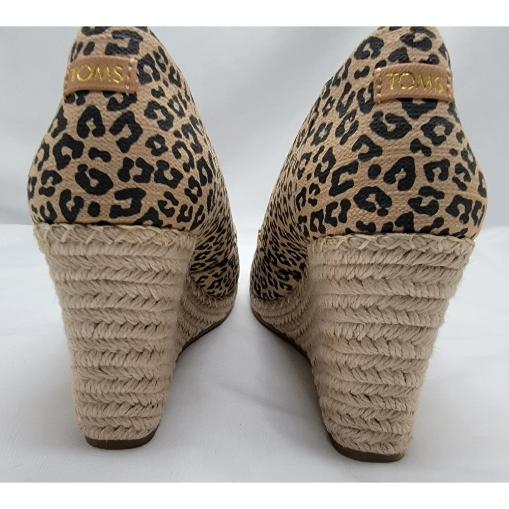 TOMS Michelle Espadrille Wedge Sandals Cheetah Print Women's Peep Toe Slip-On